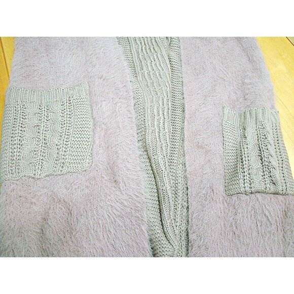 Oliver Faux Fur Knit Cardigan Vest Mauve Blush Pink Hood Open Front Pockets Sz S - Picture 8 of 10